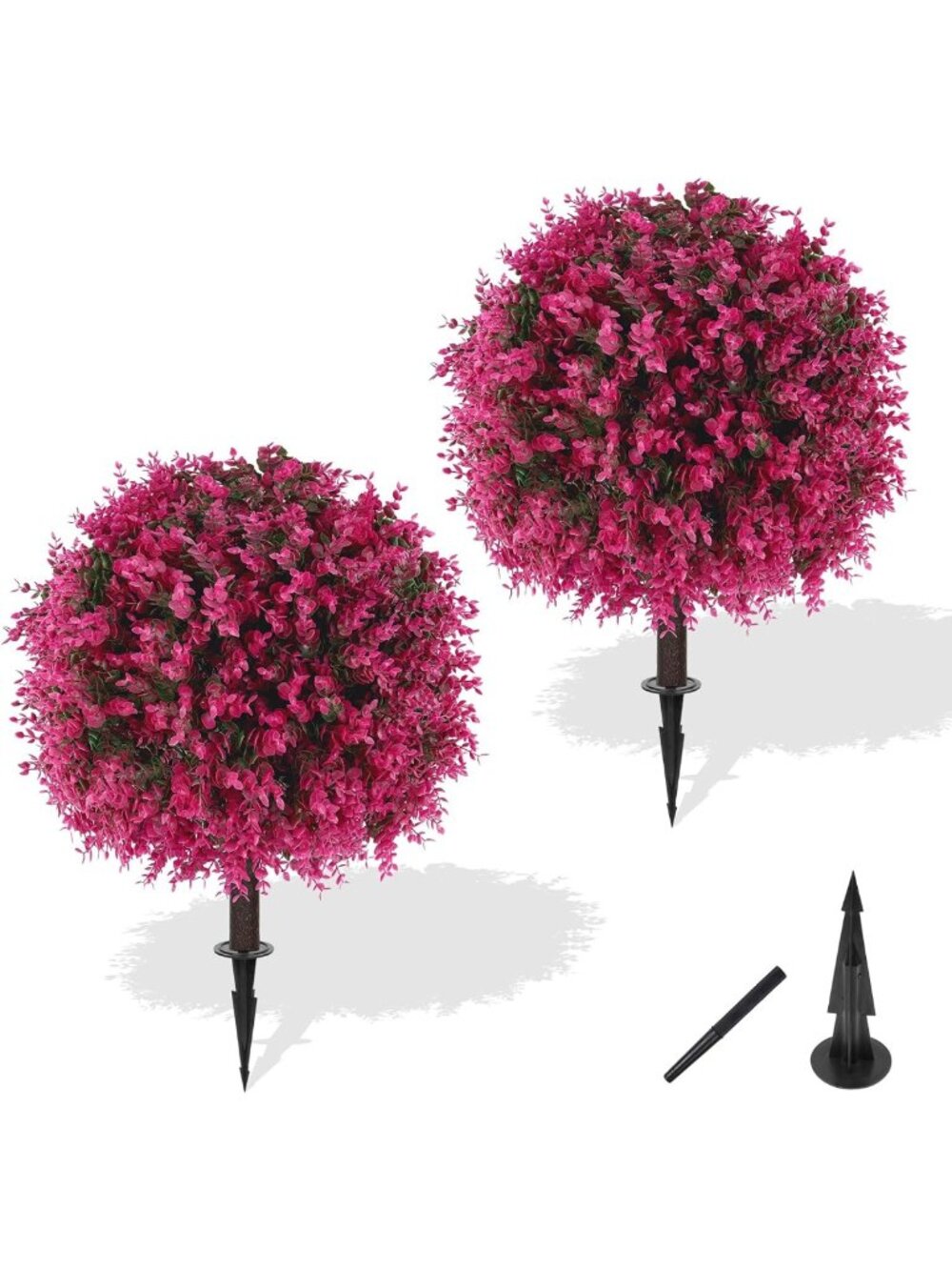 2 Pack Faux Pink Eucalyptus Topiary Ball Trees with Ground Spike